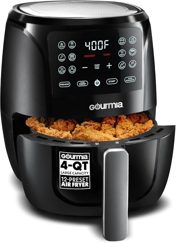 Gourmia 4-Quart Digital Air Fryer Oven with 12 Presets in Black and St