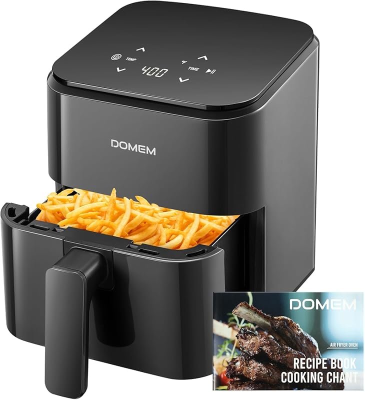 DOMEM 3 Quart Compact Air Fryer with Simple Touchscreen Controls and N